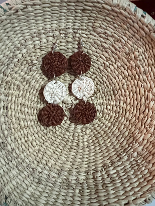 Handmade Luna Natural Straw Beige and Brown Earrings-Magdalena