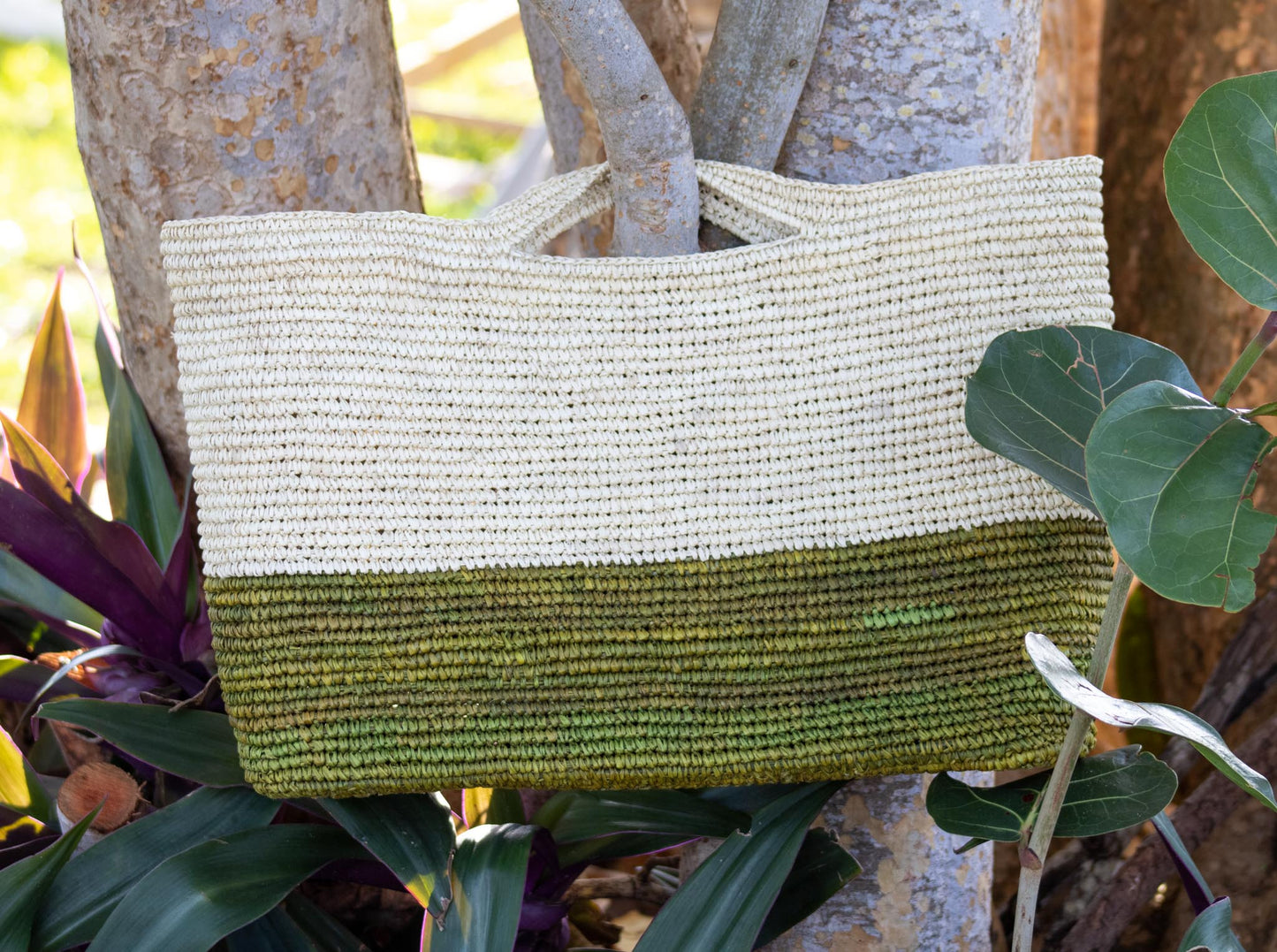 natural straw tote olive green color bag for women-magdalena